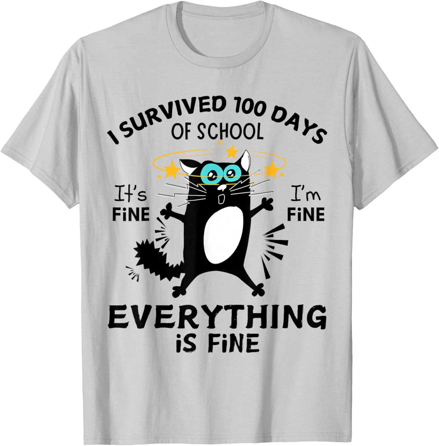 Funny Cat I Survived 100 Days Of School T-Shirt - T-Shirt | Ash