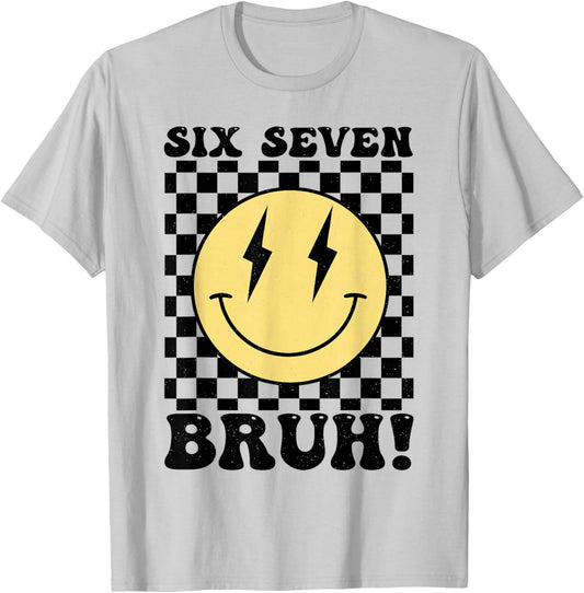 Happy Face 6 7 Retro 90s Six Seven Bruh 67 Boys Teens Kids T-Shirt - T-Shirt | Ash