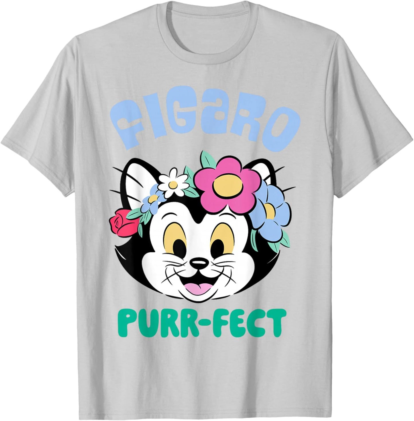 Disney Pinocchio Figaro Purr-FECT Flower Crown and Smile T-Shirt - T-Shirt | Ash