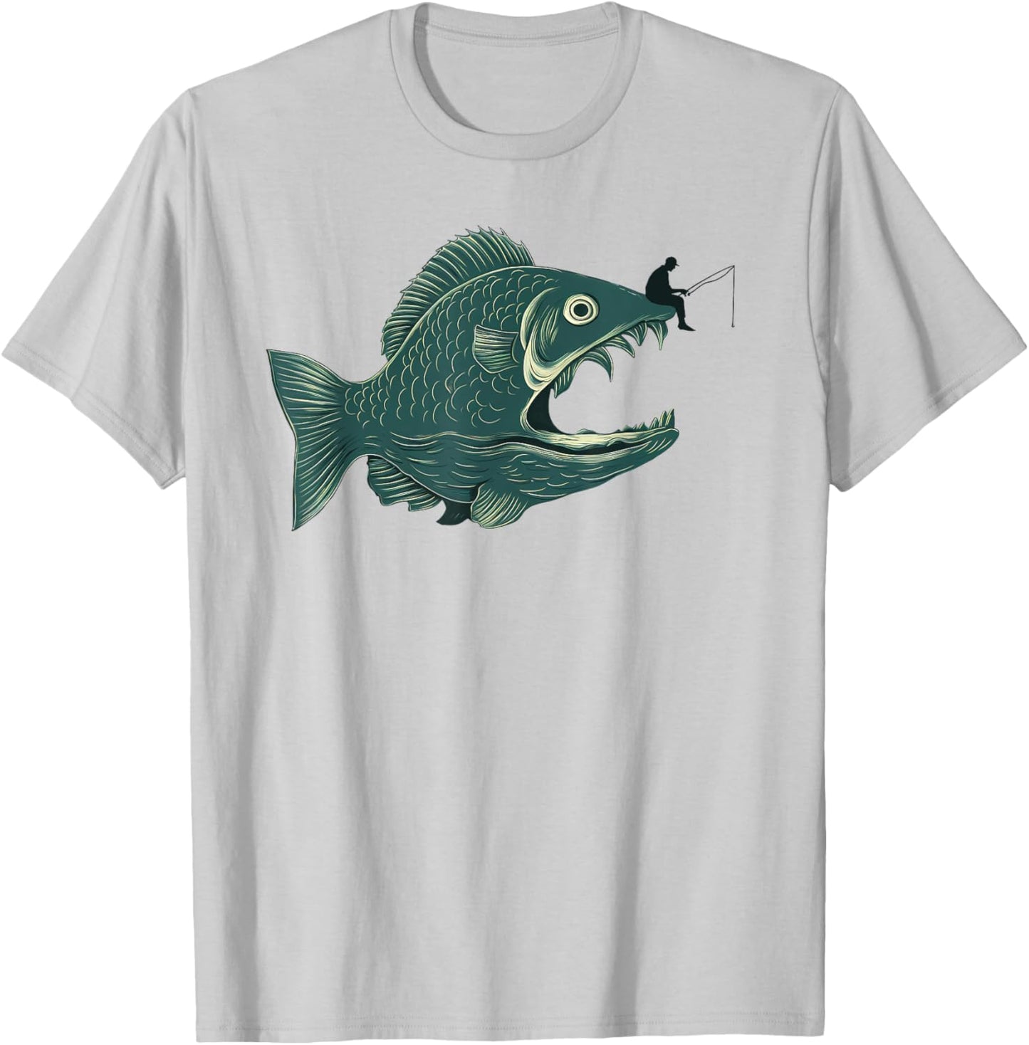 Funny Fishing Big Funny Fish with Fisherman Fishing T-Shirt - T-Shirt | Ash