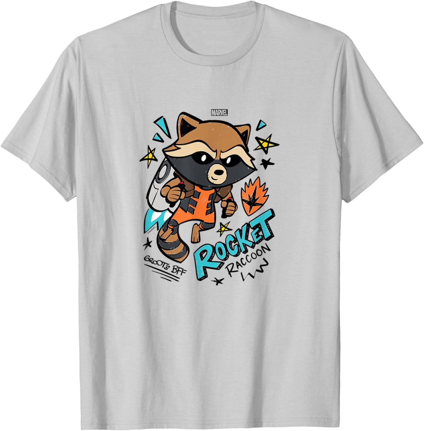 Guardians of The Galaxy - Scribble Rocket T-Shirt - T-Shirt | Ash