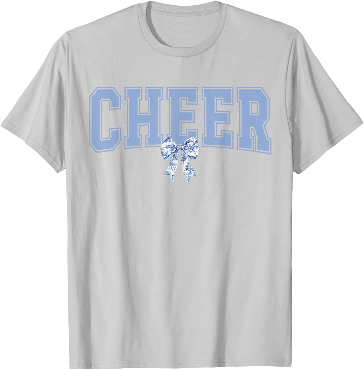 Cheer Mom Coquette Floral Toile Blue Bow Sport Cheerleader T-Shirt - T-Shirt | Ash
