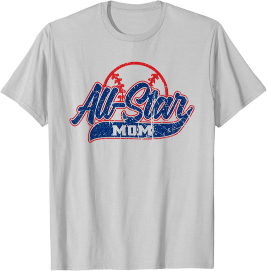 Retro Baseball All-Star Mom T-Shirt - T-Shirt | Ash