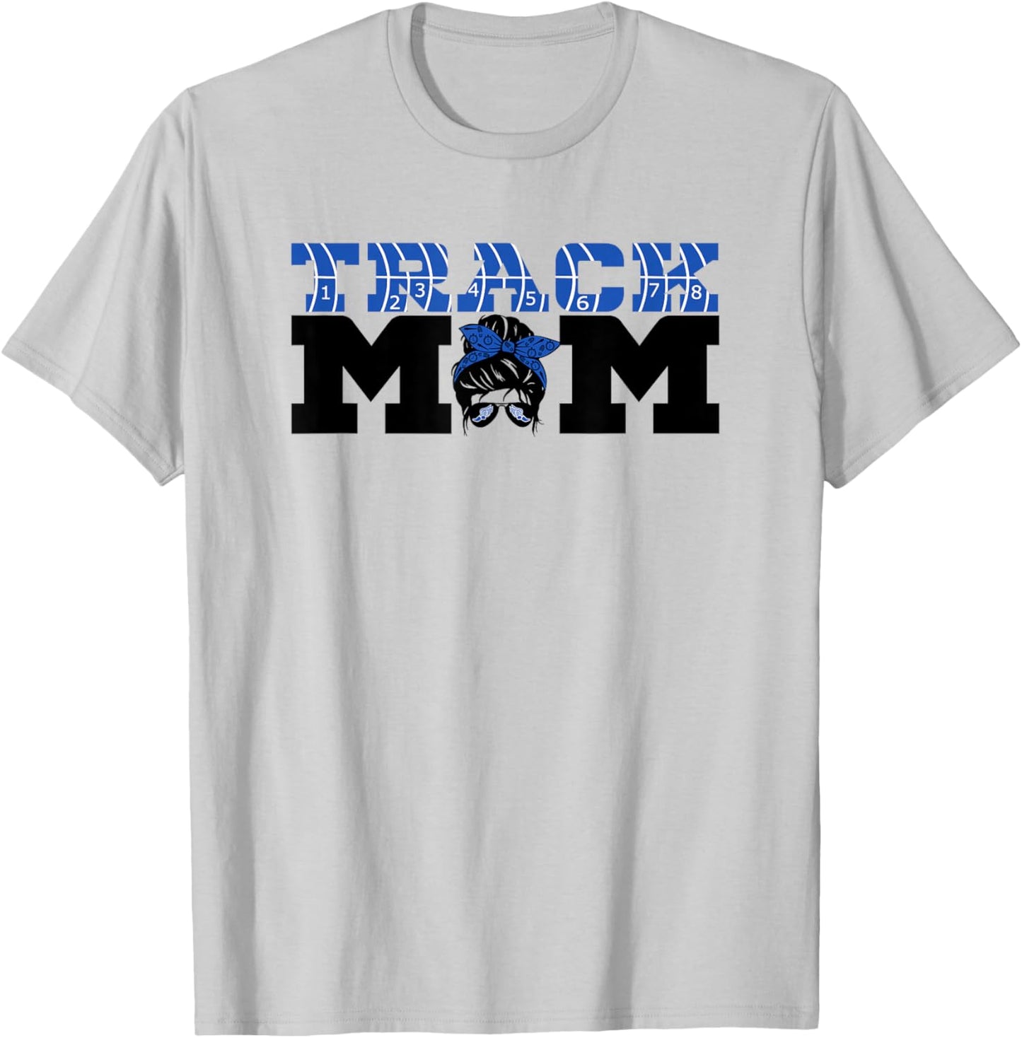 Women's Track, Track Mom, Messy Bun, Sports Mama, Blue T-Shirt - T-Shirt | Ash