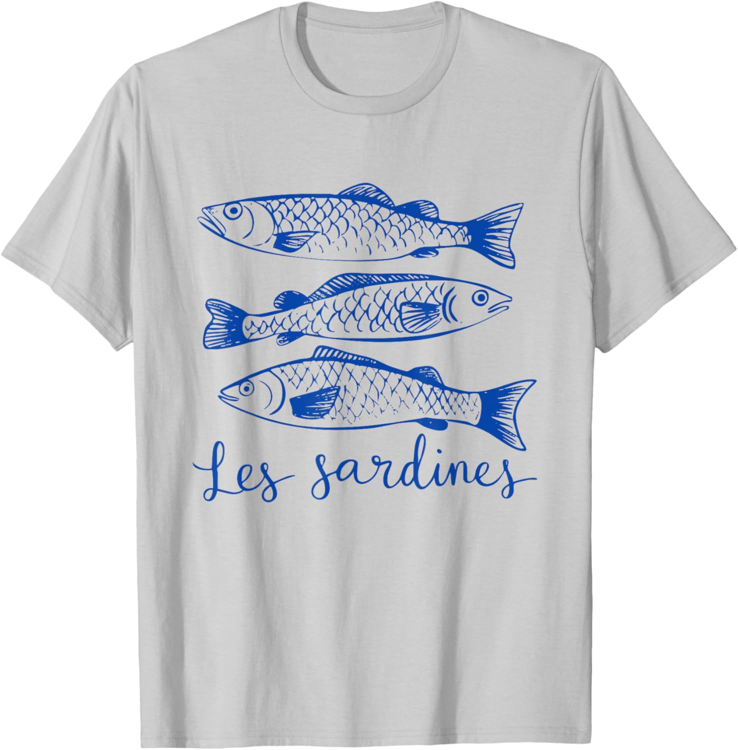 Les Sardines Themed Vintage Fish Illustration T-Shirt - T-Shirt | Ash