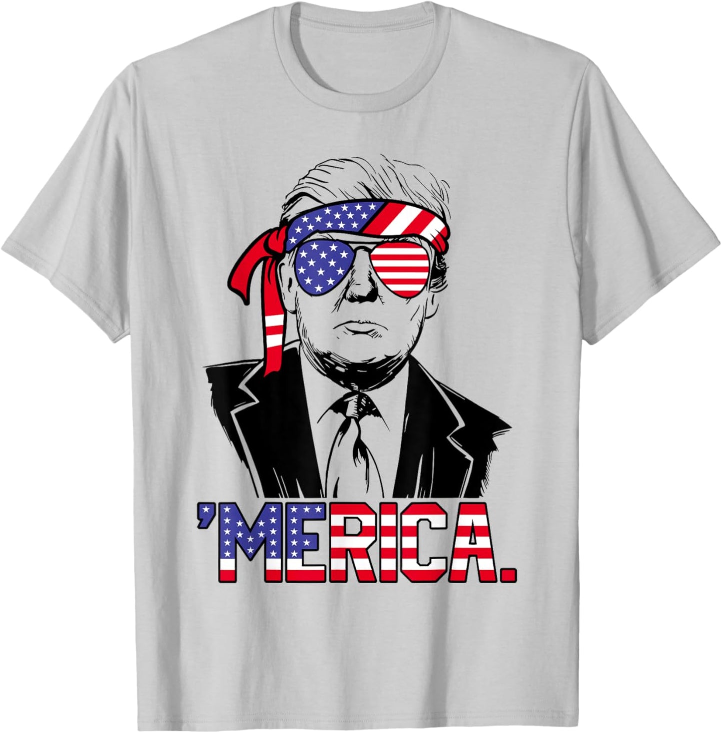 'MERICA TRUMP Happy 4th Of July Trump American Flag T-Shirt - T-Shirt | Ash