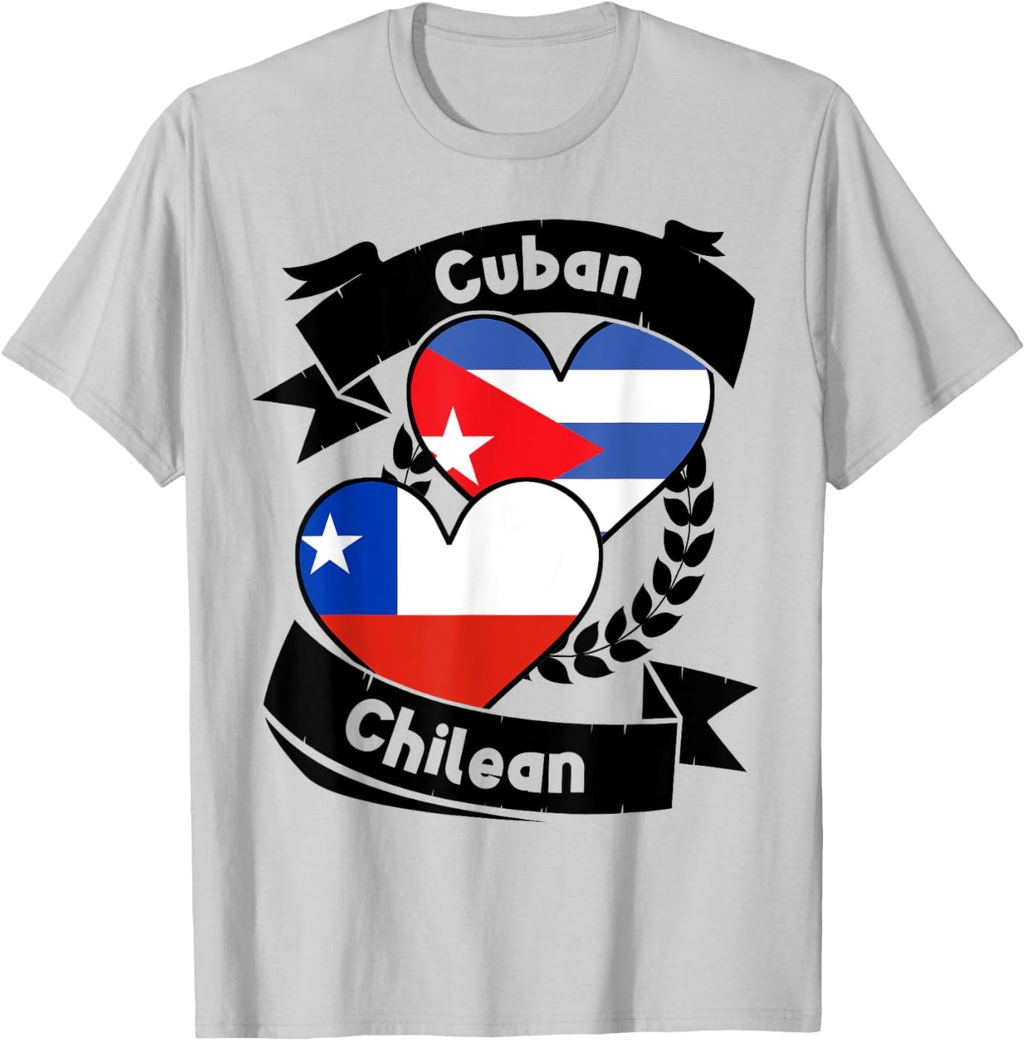 Cuban Chilean Heart Flags Cuba Chile T-Shirt - T-Shirt | Ash