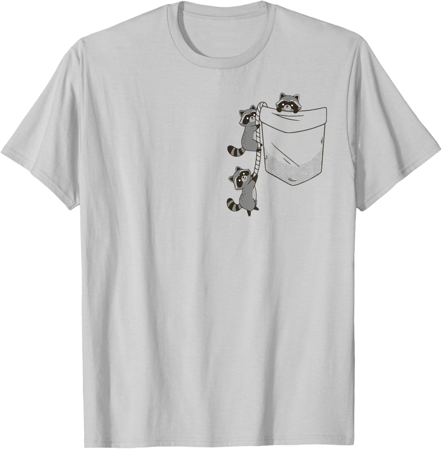 Cute Raccoons Climbing into Pocket Fun Design T-Shirt - T-Shirt | Ash