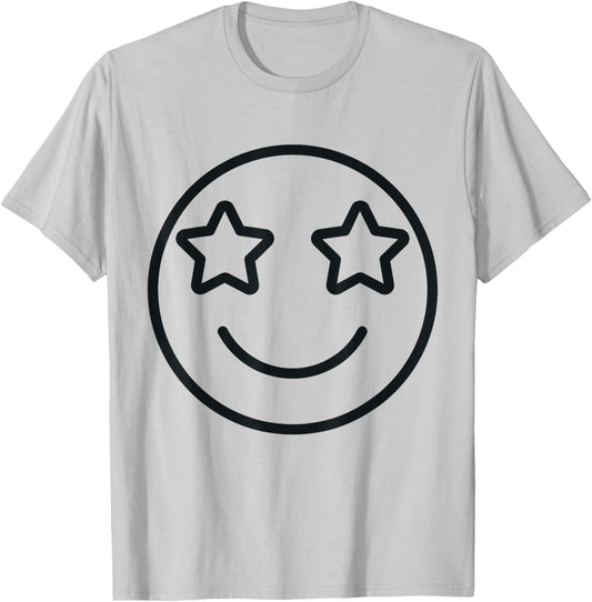Funny Emoticon Star Eyes Smile Face Men Women Kids Humor T-Shirt - T-Shirt | Ash