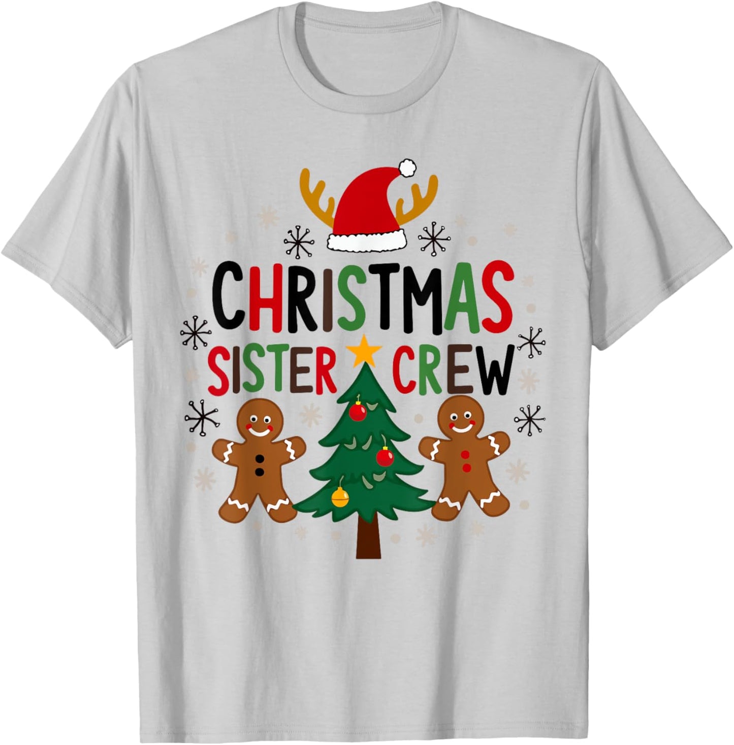 Christmas Sister Crew Holiday Gingerbread Tree Fun T-Shirt - T-Shirt | Ash