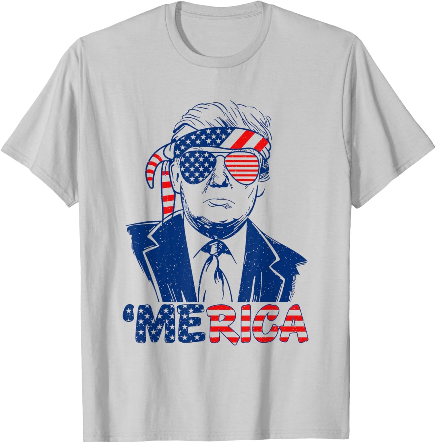 'MERICA TRUMP Happy 4th Of July Trump American Flag Funny Men T-Shirt - T-Shirt | Ash