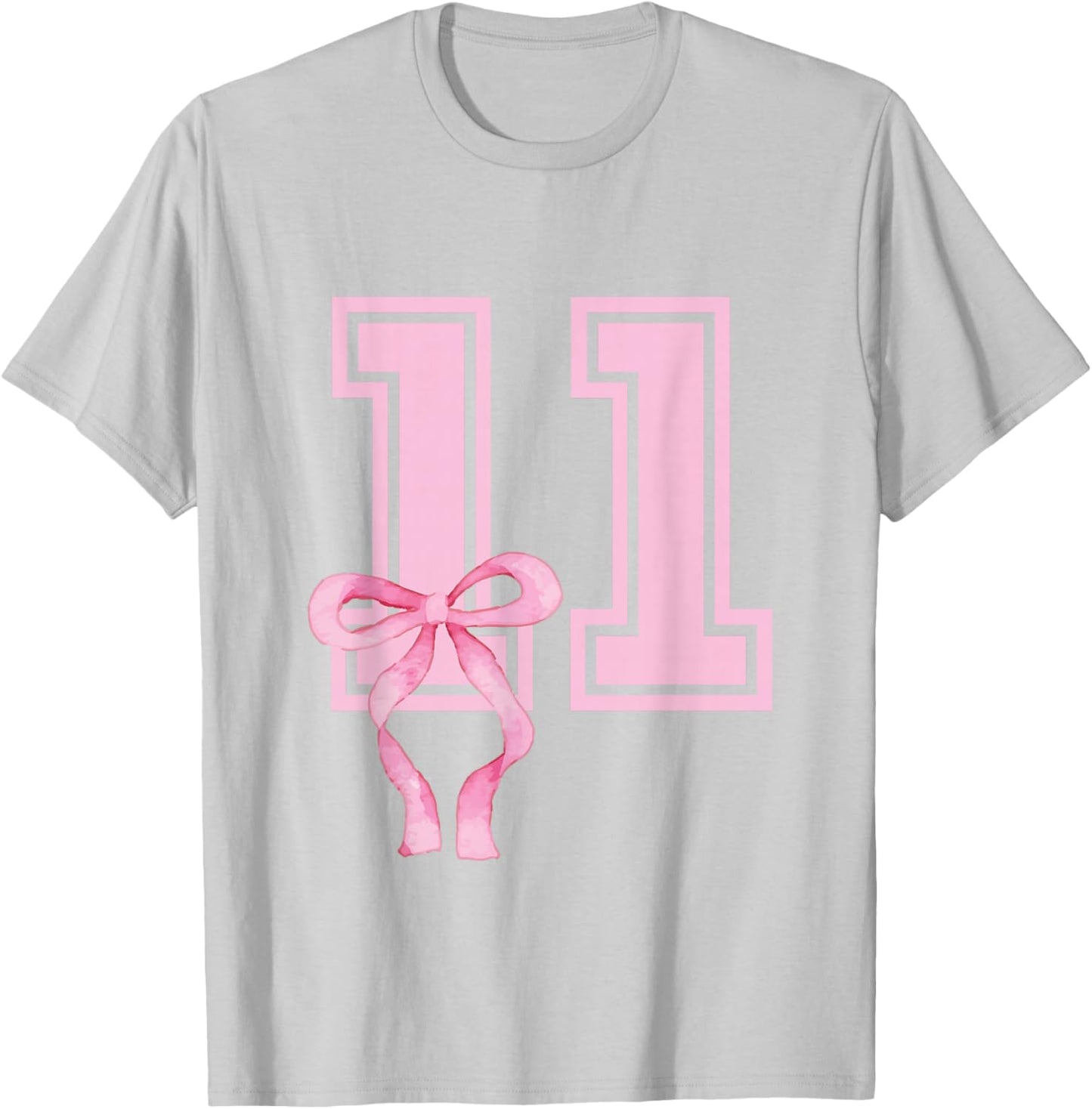 11 Year Old Birthday Girl Coquette Pink Bow Aesthetic T-Shirt - T-Shirt | Ash