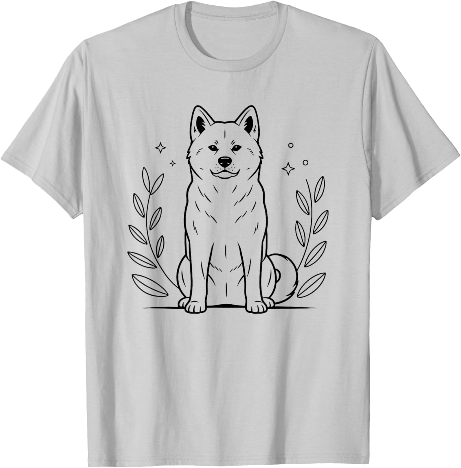 Line Art Japanese Akita Inu Minimalist T-Shirt - T-Shirt | Ash