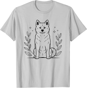 Line Art Japanese Akita Inu Minimalist T-Shirt - T-Shirt | Ash