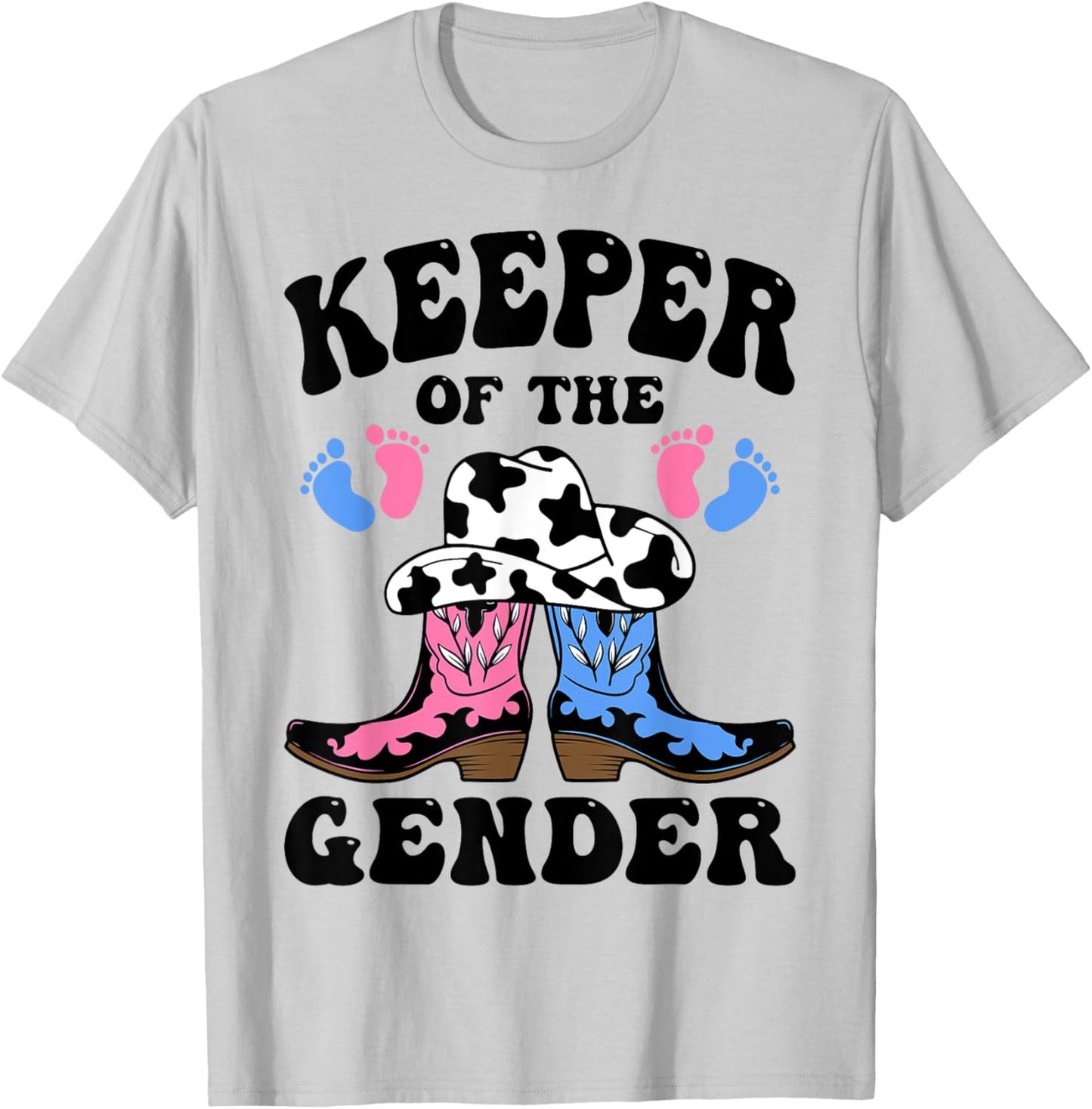 Western Cowboy Boots Keeper of the Gender Reveal He or She T-Shirt - T-Shirt | Ash