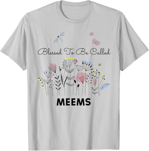 Blessed To Be Called Meems Floral Grandma Mom Gift T-Shirt - T-Shirt | Ash