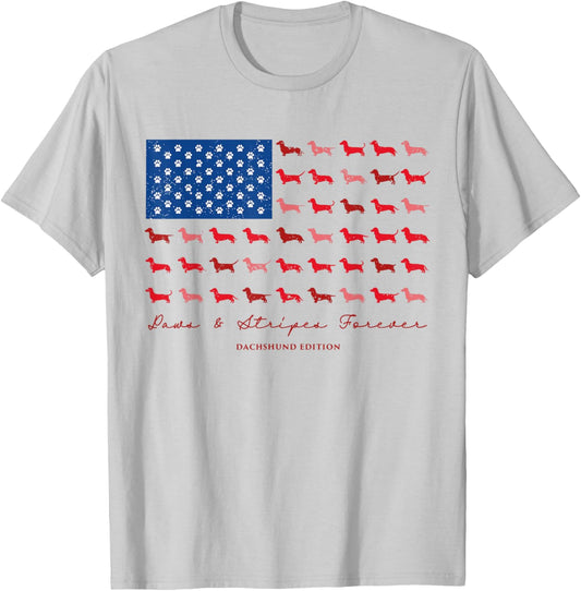 Paws and Stripes Forever Dachshund American Flag 4th of July T-Shirt - T-Shirt | Ash