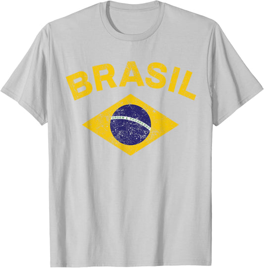 Brazil Flag Patriotic Brazilian Men Boys Girls Brazil T-Shirt - T-Shirt | Ash