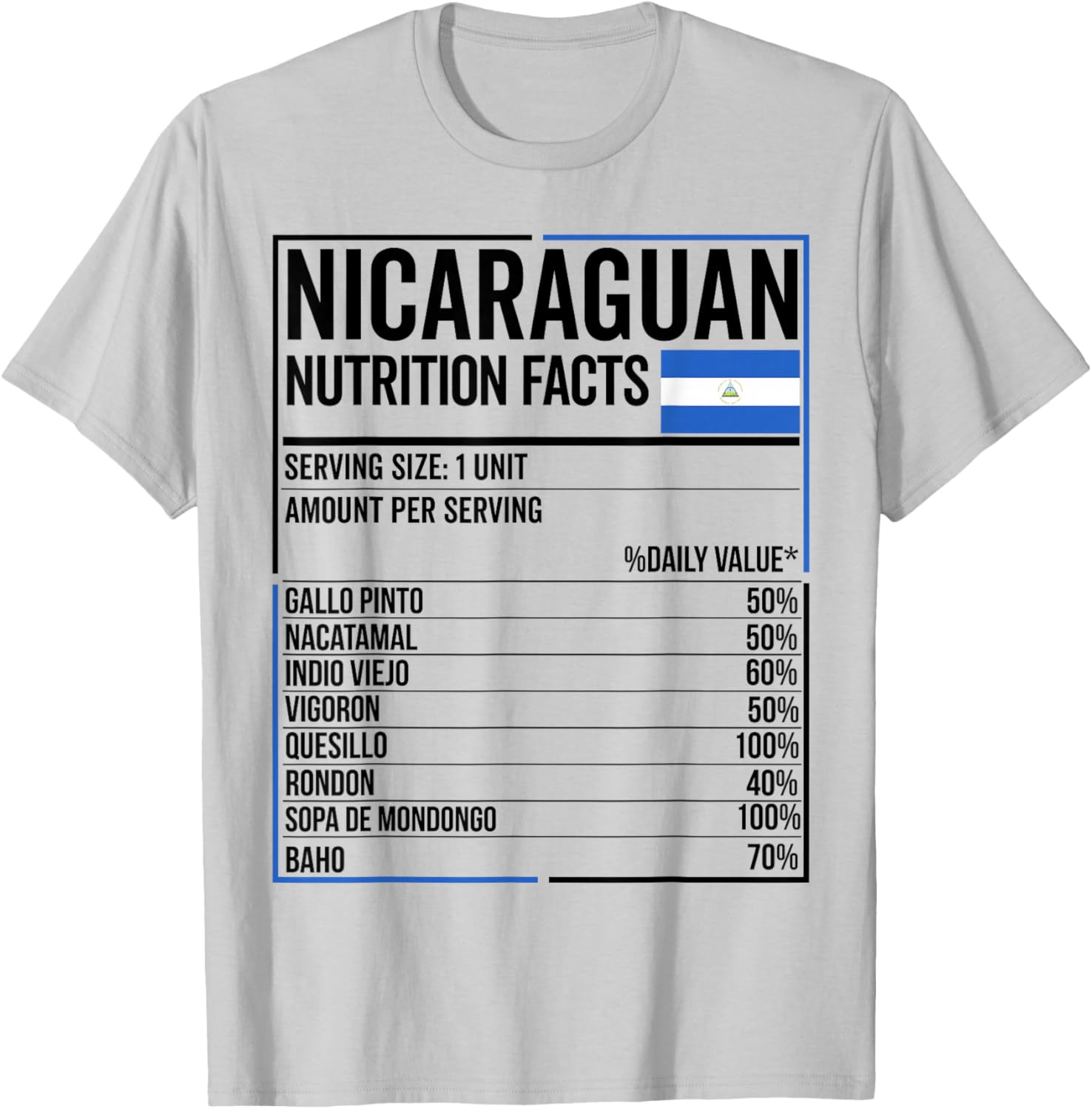 Nicaraguan Nutrition Facts Nica Camiseta Nicaragua Nicayo T-Shirt - T-Shirt | Ash