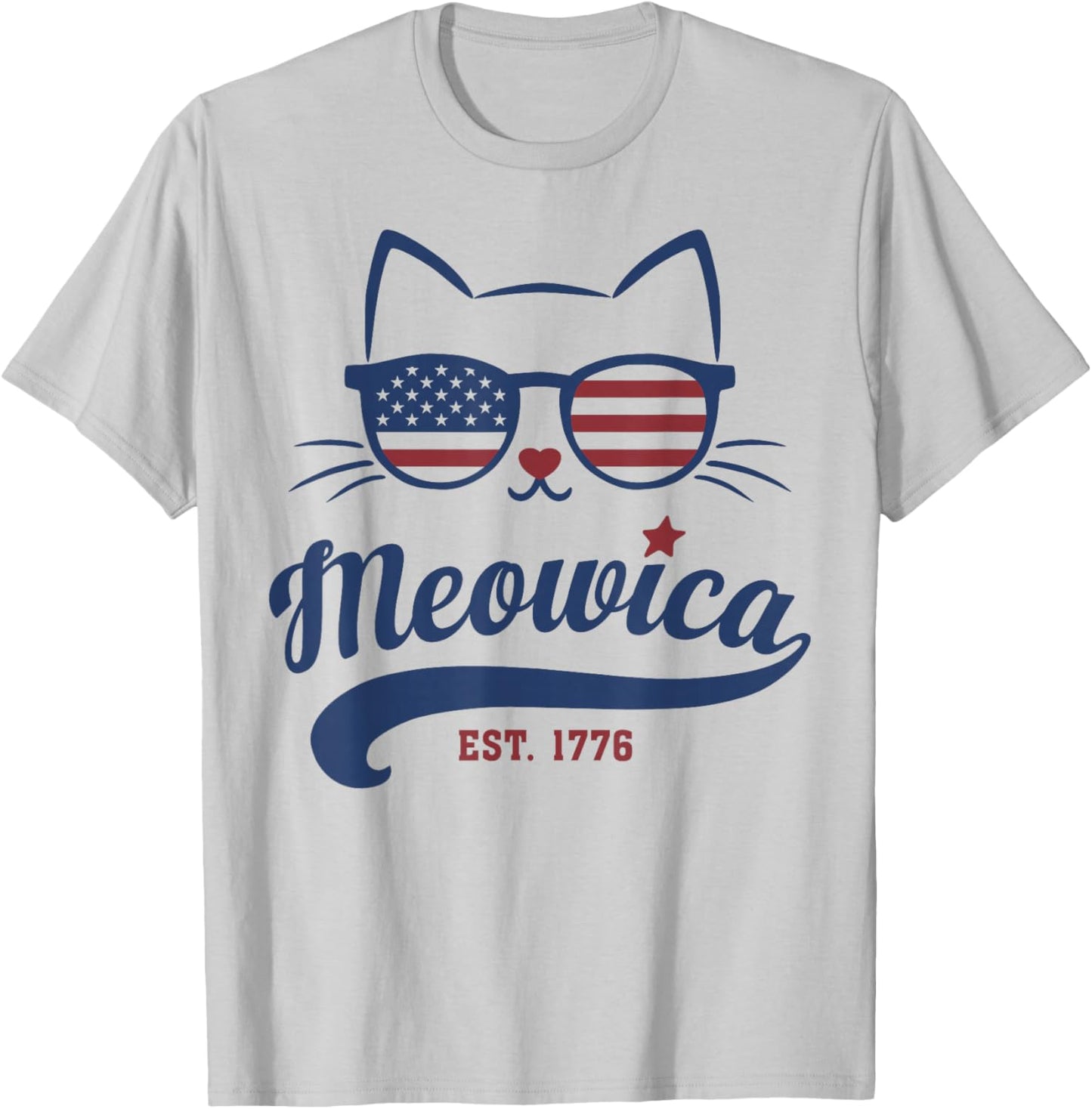 Meowica Cat Cute 4th of July USA T-Shirt - T-Shirt | Ash