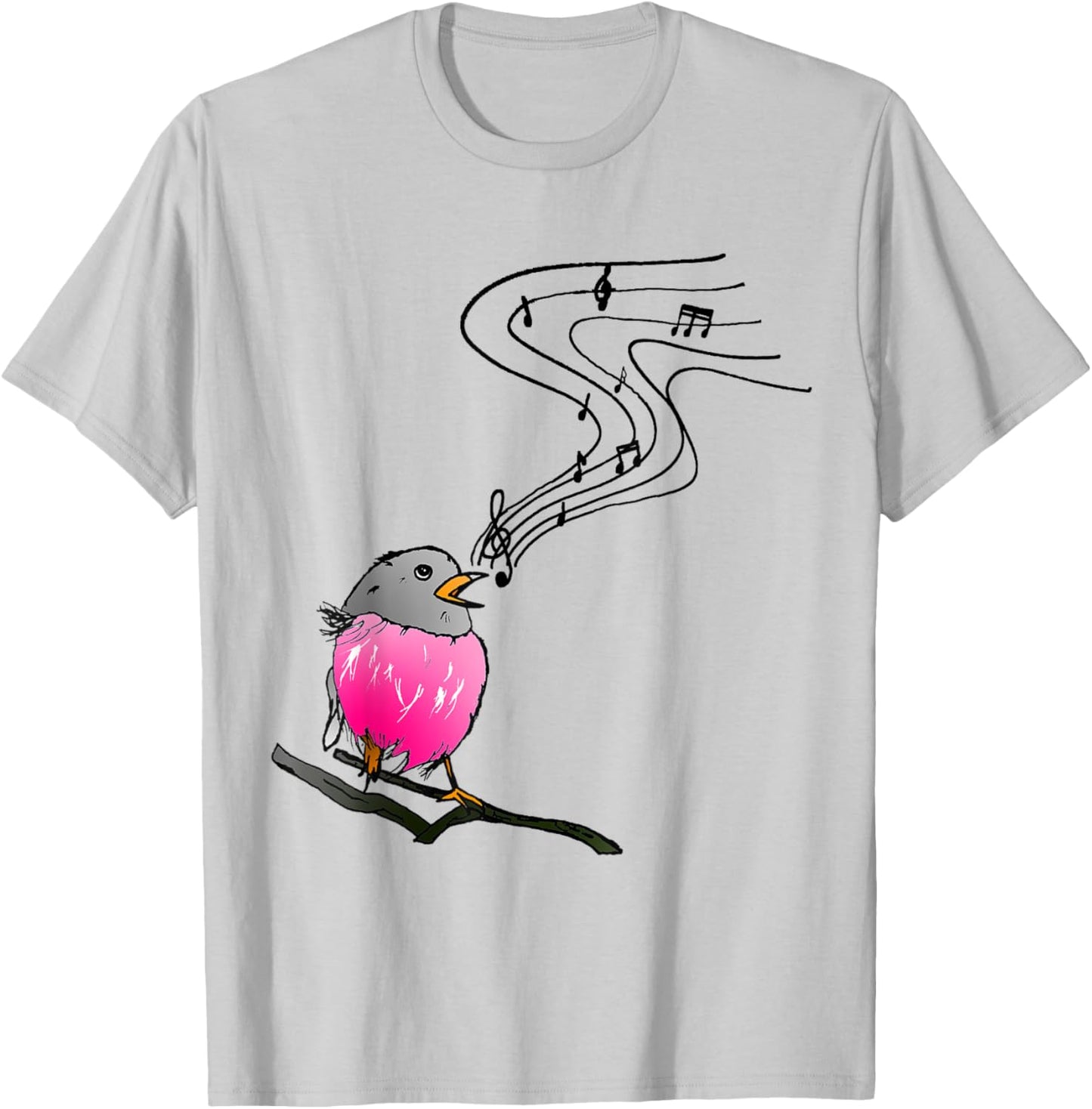 Singing bird classical music notes musician robin bird lover T-Shirt - T-Shirt | Ash