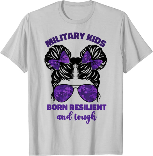Purple Up For Military Kids Girls Month Of Military Child T-Shirt - T-Shirt | Ash
