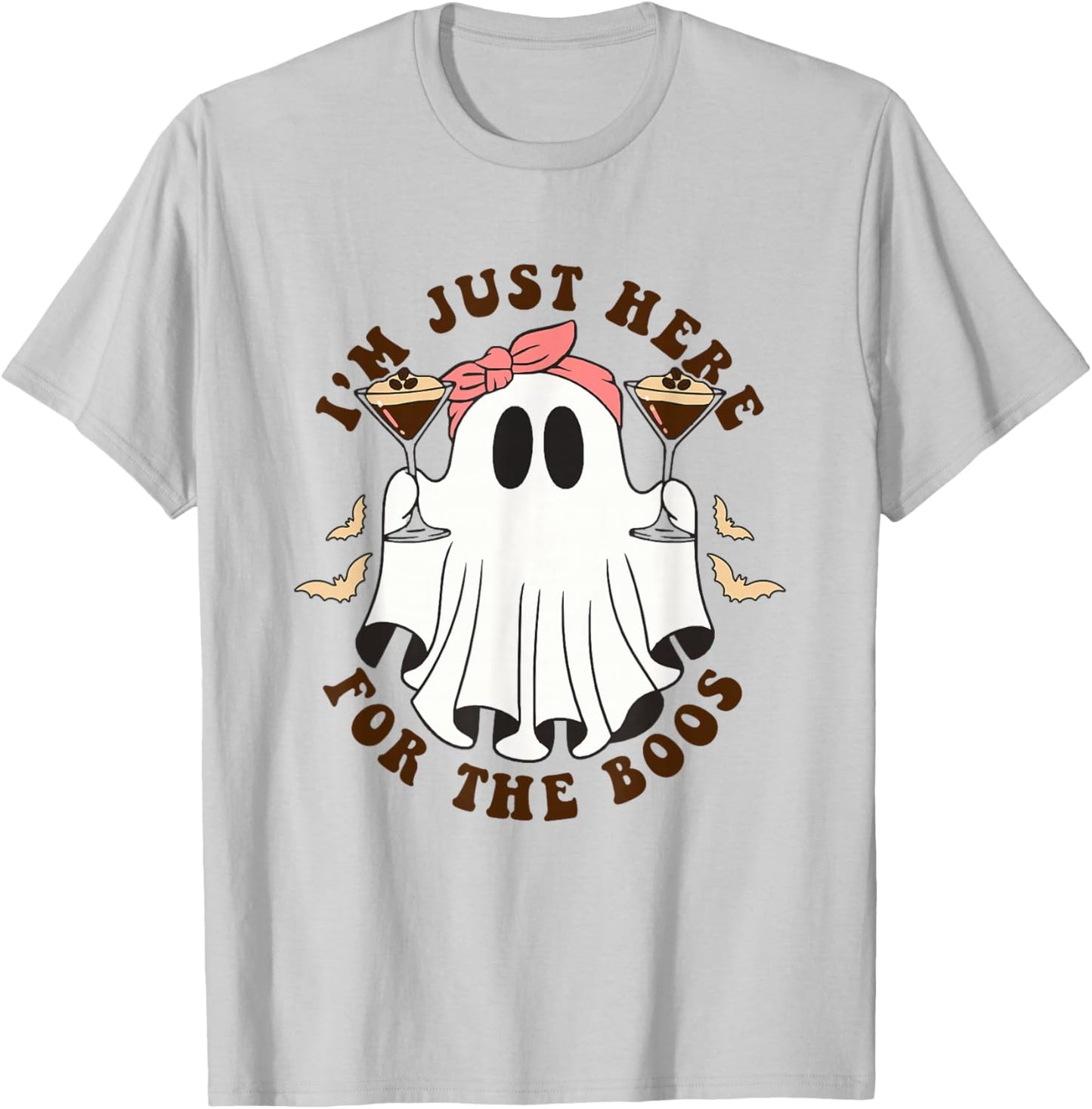 I'm Just Here for The Boos Halloween Espresso Martini Ghost T-Shirt - T-Shirt | Ash