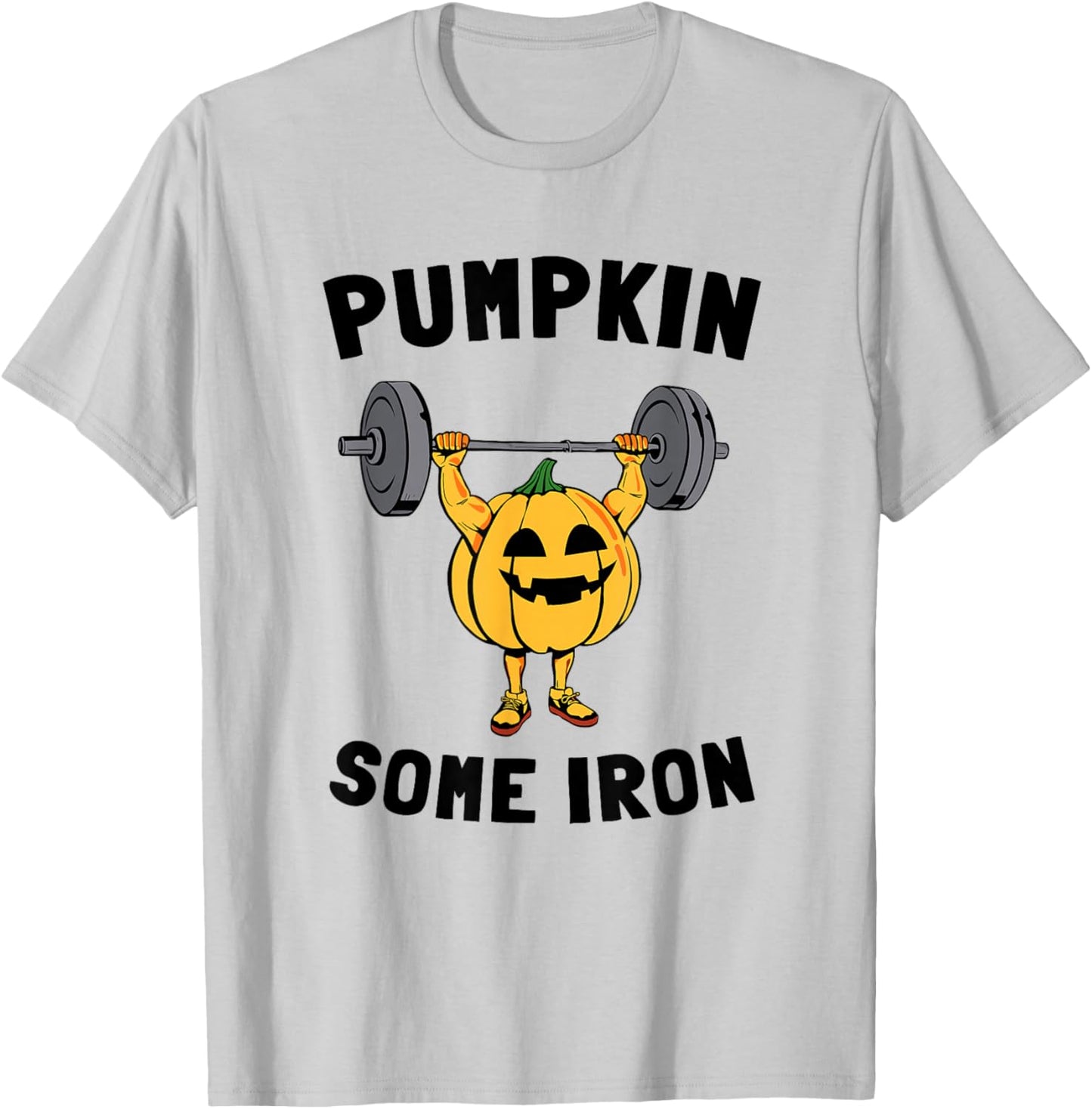 Pumpkin Some Iron Funny Halloween Gym Workout Lifting T-Shirt - T-Shirt | Ash