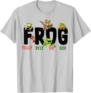 Funny Frog Fully Rely On God Shirt - Kids Christian - White - Small - Short Sleeve T-Shirt - T-Shirt | Ash