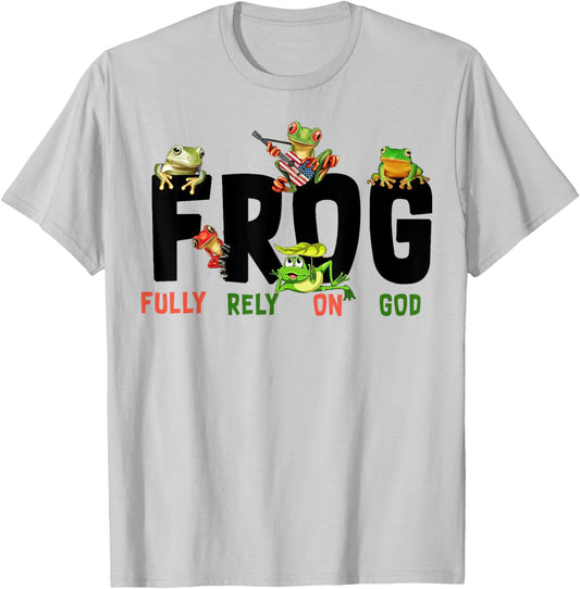 Funny Frog Fully Rely On God Shirt - Kids Christian - White - Small - Short Sleeve T-Shirt - T-Shirt | Ash
