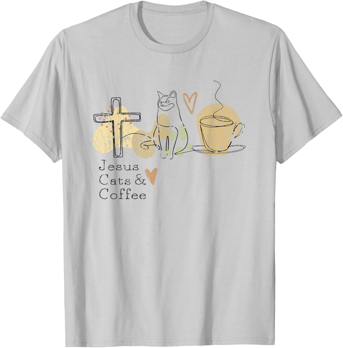 Jesus Cats And Coffee Minimalist Graphic Design T-Shirt - T-Shirt | Ash