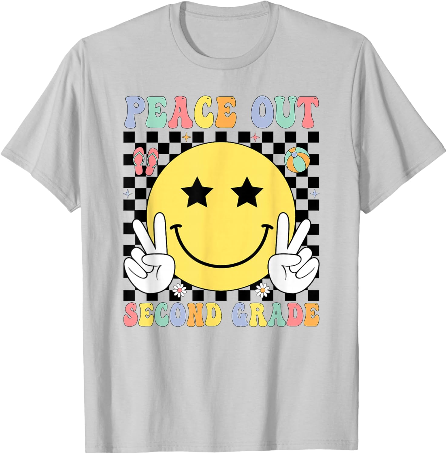 Peace Out Second Grade Graduation Smile Face Last Day School T-Shirt - T-Shirt | Ash