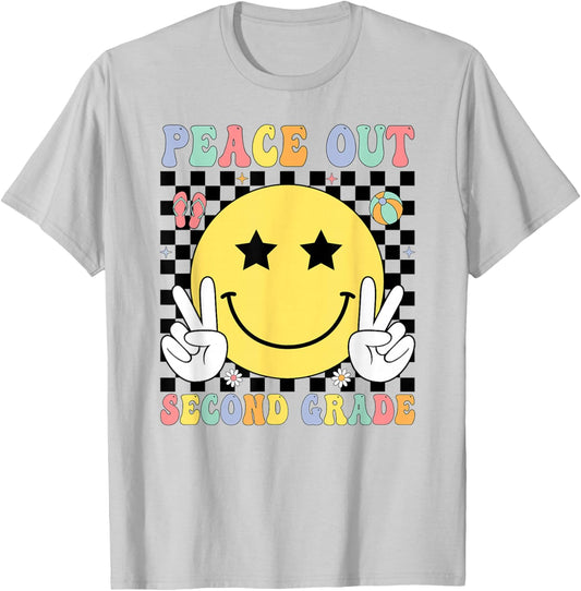 Peace Out Second Grade Graduation Smile Face Last Day School T-Shirt - T-Shirt | Ash