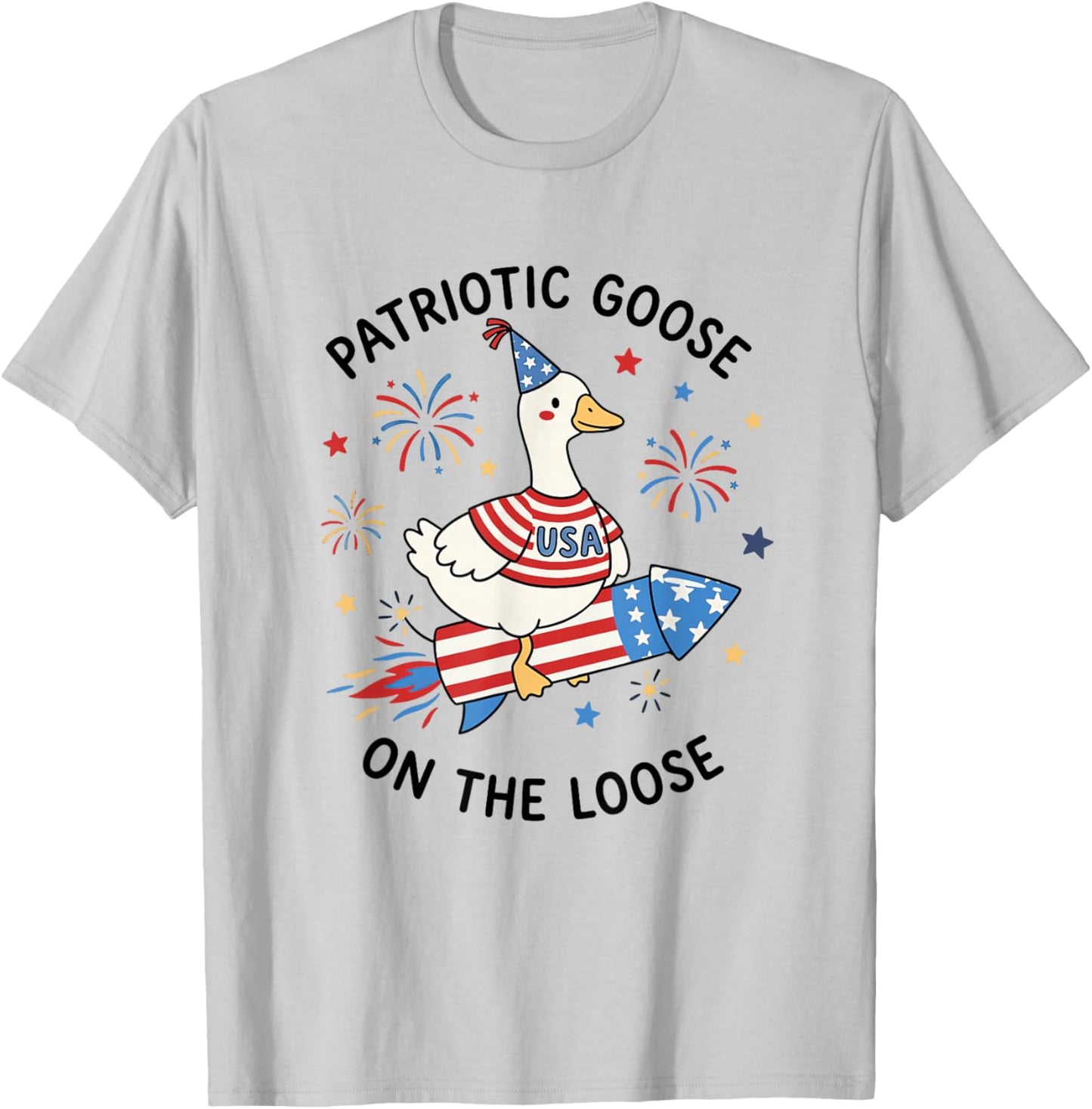 Patriotic Goose On-The-Loose USA 250th Anniversary July 4th T-Shirt - T-Shirt | Ash