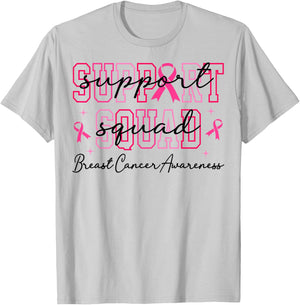 Support Squad Pink Breast Cancer Awareness Ribbon T-Shirt - T-Shirt | Ash