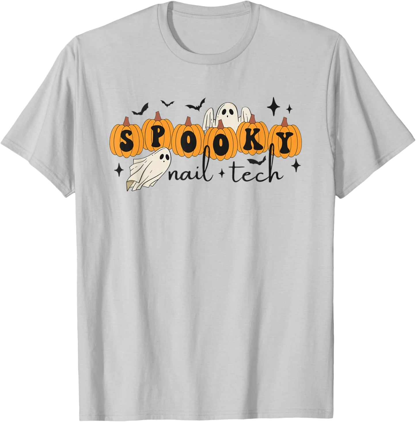 Women Spooky Nail Tech Halloween Pumpkins Ghosts Nail Salon T-Shirt - T-Shirt | Ash