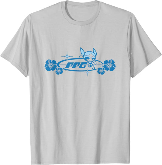 The Powerpuff Girls PPG Bubbles Retro Surf Logo T-Shirt - T-Shirt | Ash