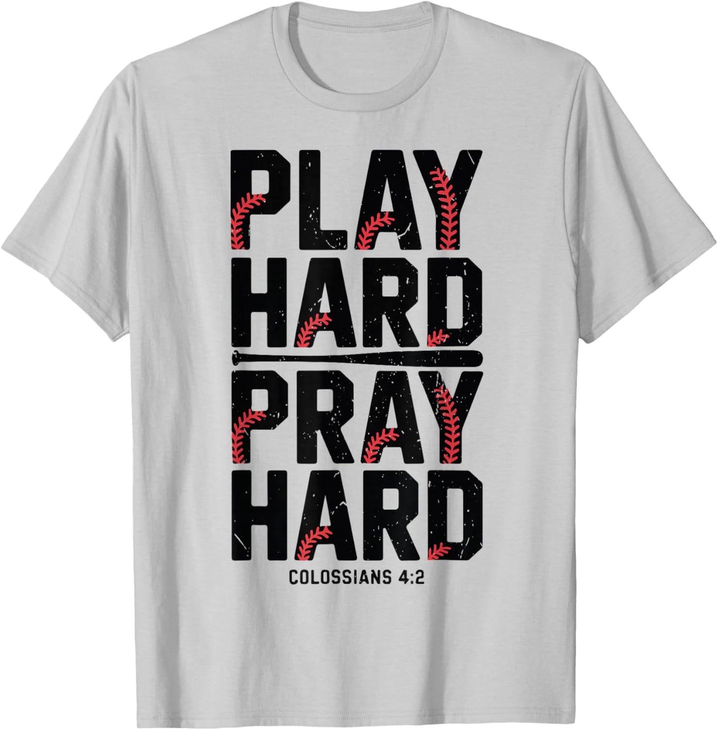 Play Hard Pray Hard Christian Baseball Boy Youth Jesus Gift T-Shirt - T-Shirt | Ash