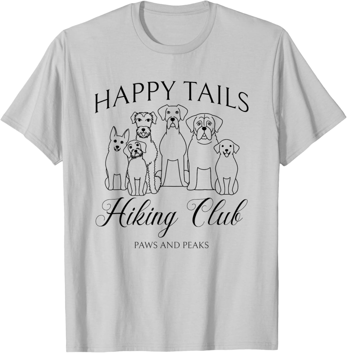Happy Tails Dog Hiking Club Mountain Adventure Outdoors T-Shirt - T-Shirt | Ash
