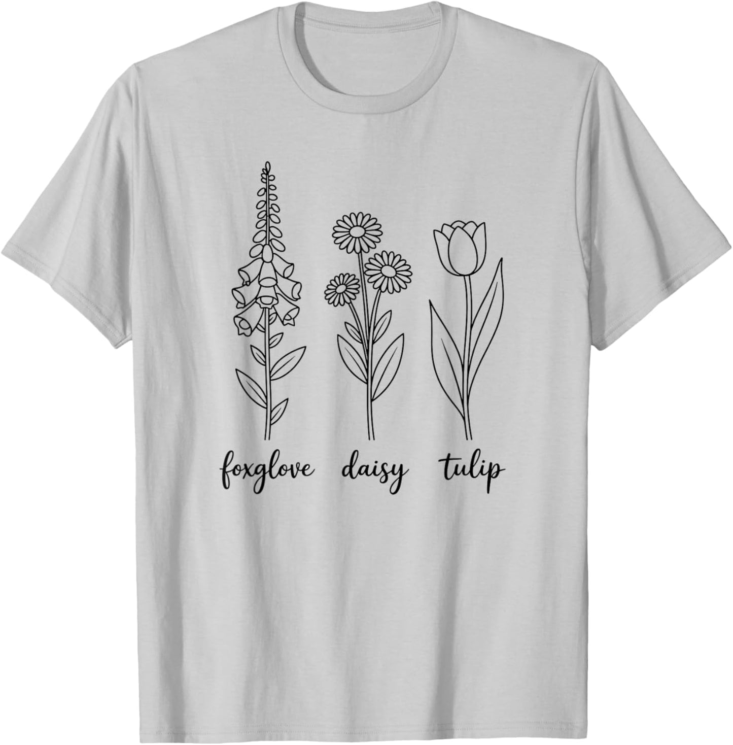 Botanical Foxglove Daisy Tulip Wildflower Garden T-Shirt - T-Shirt | Ash