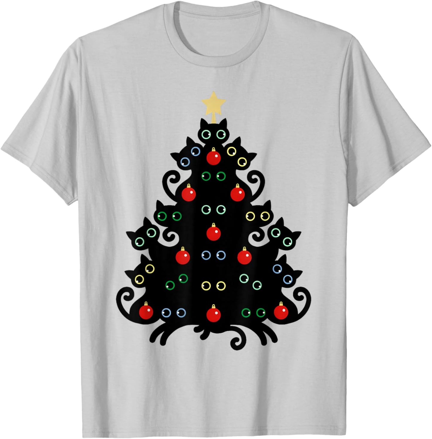 Cat Christmas Tree X-Mas Holiday Kitten Funny Black Cats Men Women Kids T-Shirt - T-Shirt | Ash