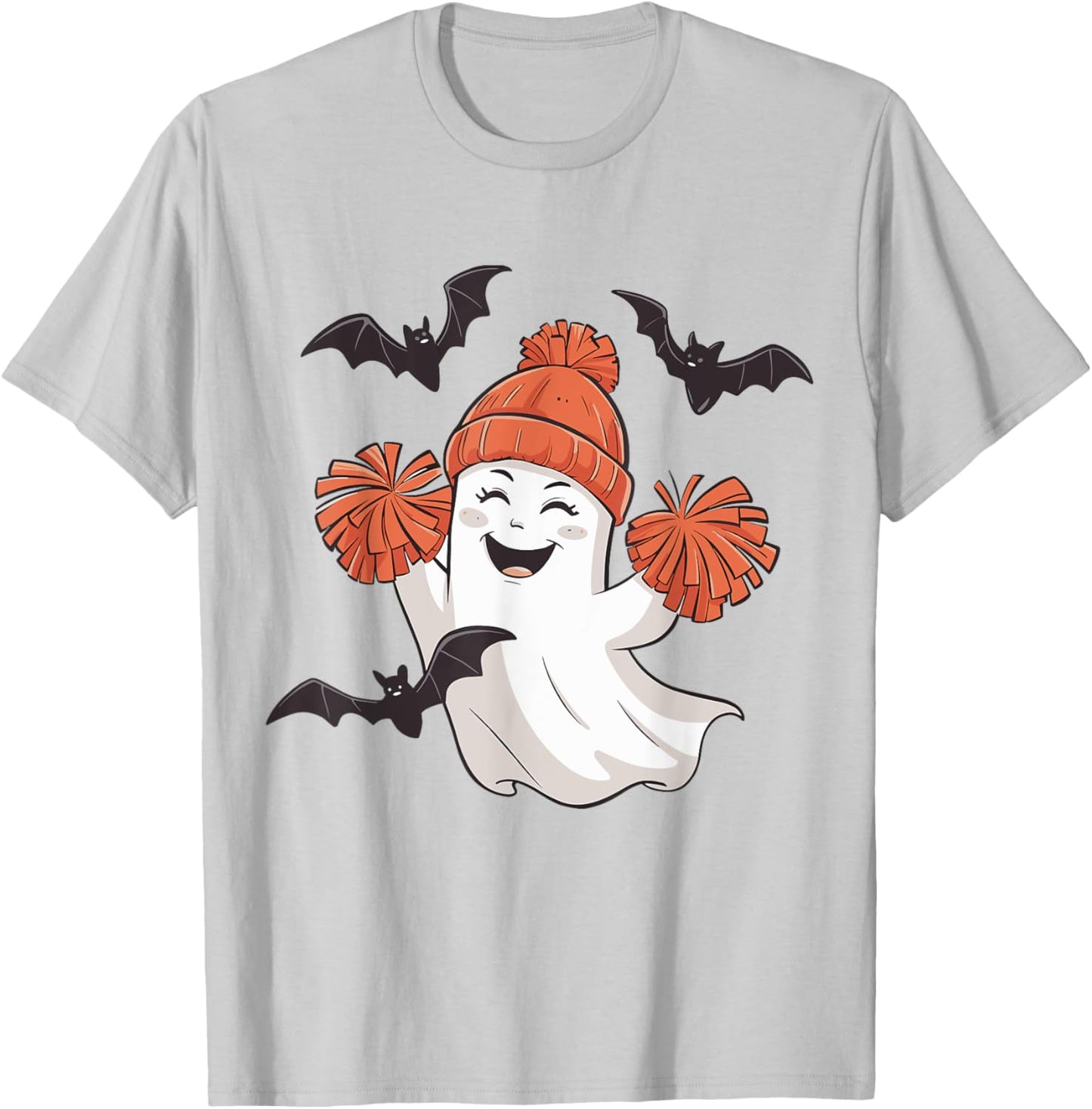 Funny Cheer Ghost Cheerleading Spooky Cheerleader Halloween T-Shirt - T-Shirt | Ash