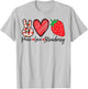 Peace Love Strawberry Graphic Fruit Design T-Shirt - T-Shirt | Ash