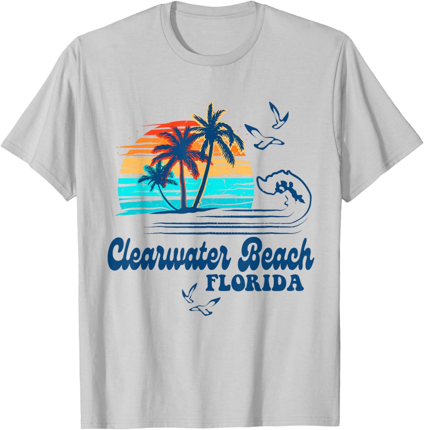 Clearwater Beach Florida 2025 Sunset Vintage 70's Retro T-Shirt - T-Shirt | Ash
