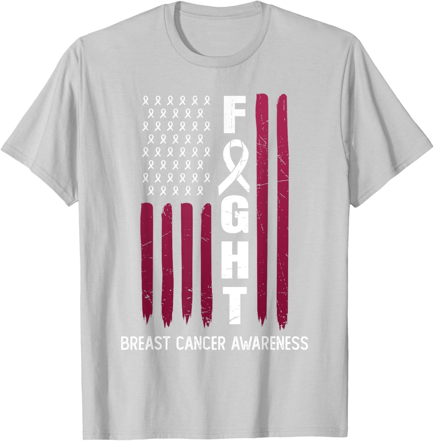 USA Pink Flag Breast Cancer Awareness Month - On Front T-Shirt - T-Shirt | Ash