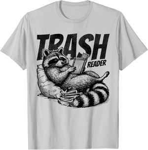Trash Reader Funny Raccoon Reading Book Bookish Apparel T-Shirt - T-Shirt | Ash