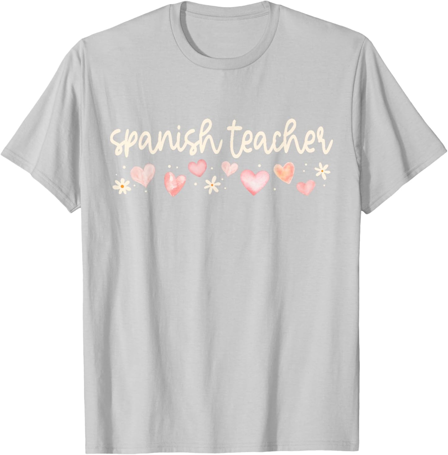Spanish Teacher Valentines Day Bilingual Maestra Daisy Heart T-Shirt - T-Shirt | Ash