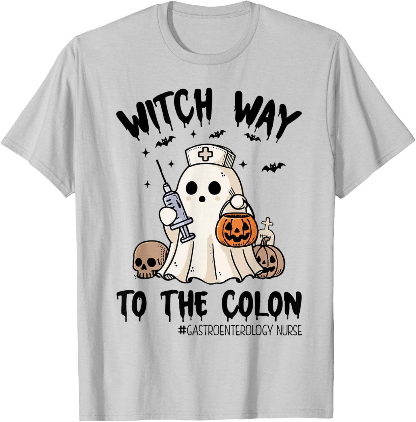 Gastroenterology Nurse Halloween Endo Nurse Ghost Endoscopy T-Shirt - T-Shirt | Ash