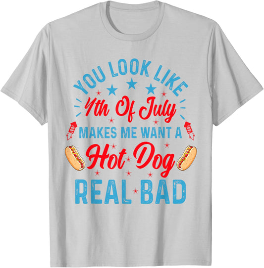 Patriotic Retro You Look Like the 4th of July Hot Dog T-Shirt - T-Shirt | Ash