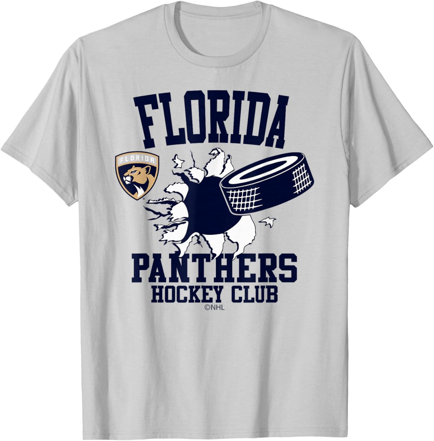 Florida Panthers Hockey Puck Burst Red Officially Licensed T-Shirt - T-Shirt | Ash